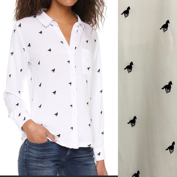Rails Tops - Rails - Rocsi Horse Pattern Button Down Shirt Black & White